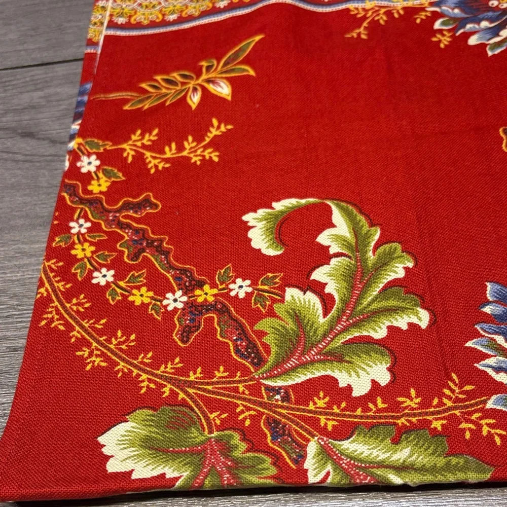 Two Williams Sonoma Red and Green Floral Cloth Napkins